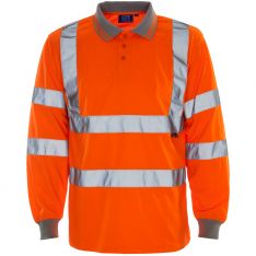 Hi Vis Orange Long Sleeve Bird Eye Polo Shirt